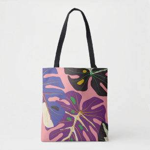 Bolsa Tote Papel de parede deco de arte de folha de luxo. Nat