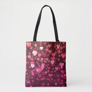 Bolsa Tote Papel de Parede Digital Corações em Bokeh Rosa