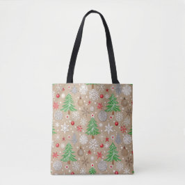 Bolsa Tote Papel Festivo Silvery Kraft de Natal