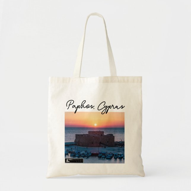 Bolsa Tote Paphos Castle Sunset e Assinatura (Frente)
