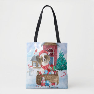 Bolsa Tote Papillon Cão Na Neve Casa De Cachorro De Natal