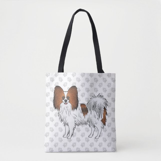 Bolsa Tote Papillon Cartoon de Cão Sable Vermelho Com Padrão  (Frente)
