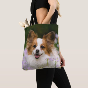 Bolsa Tote Papillon Dog Cute Romântico Foto do Potrato Românt