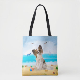 Bolsa Tote Papillon Dog na Praia