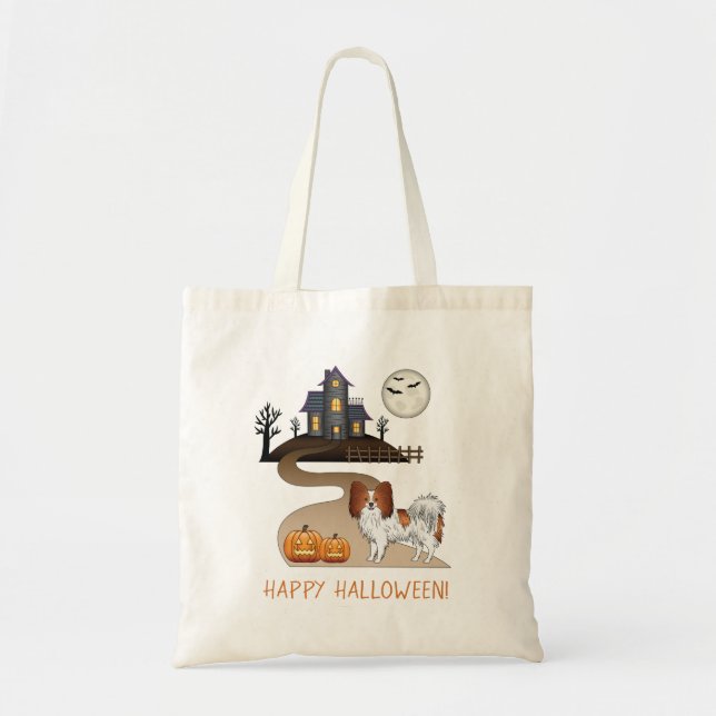 Bolsa Tote Papillon Vermelho e Branco & Casa Assombrada de Ha (Frente)