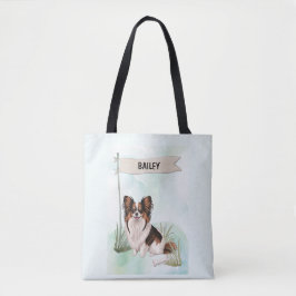 Bolsa Tote Papillon Watercolor Personalized Dog