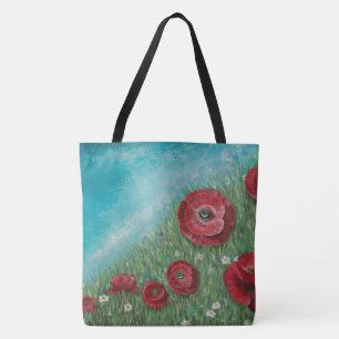 Bolsa Tote Papoilas vermelhas em uma sacola do monte