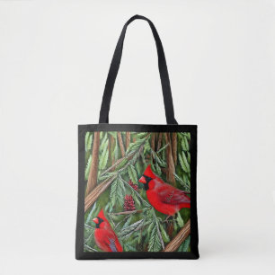 Bolsa Tote Par de Cardeais Vermelhos Selvagens Majestosos