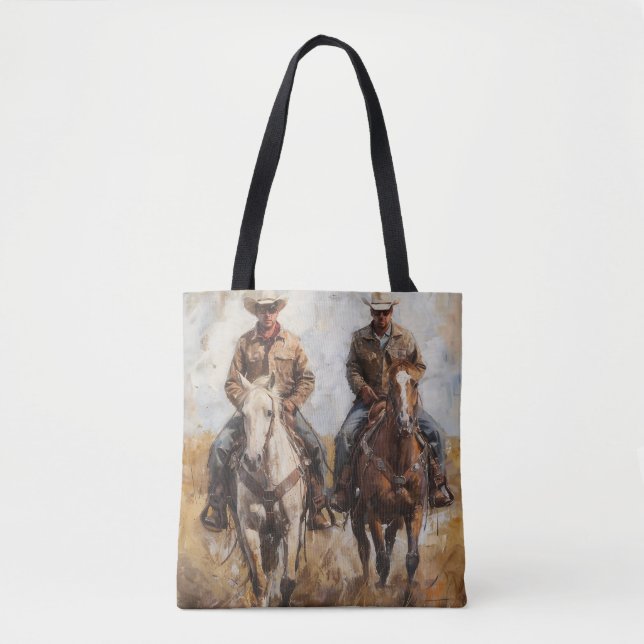 Bolsa Tote Par de Cowboys em Cavalos (Frente)