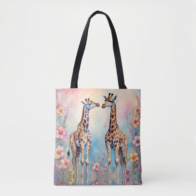 Bolsa Tote Par de Girafas em Jardim Pastel (Frente)