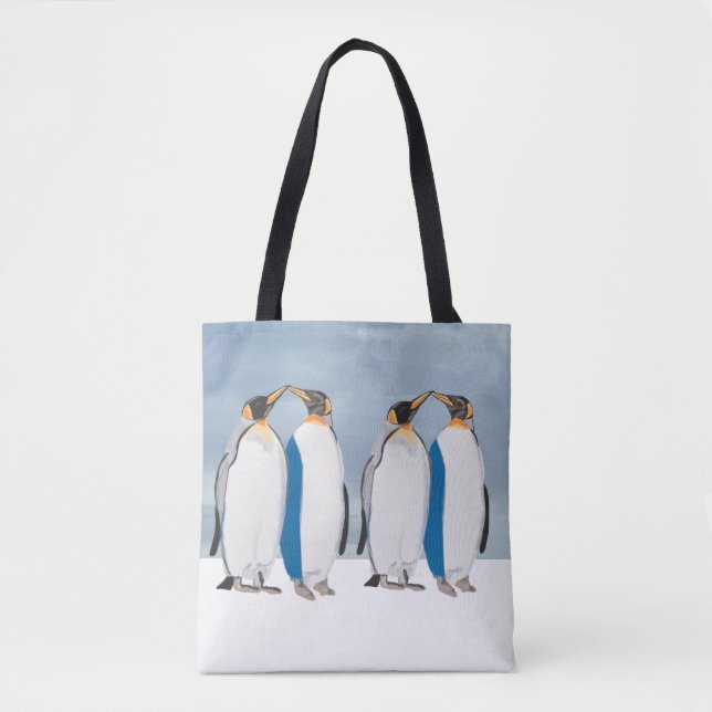 Bolsa Tote Par de Pinguins-Imperadores Beijando  (Frente)