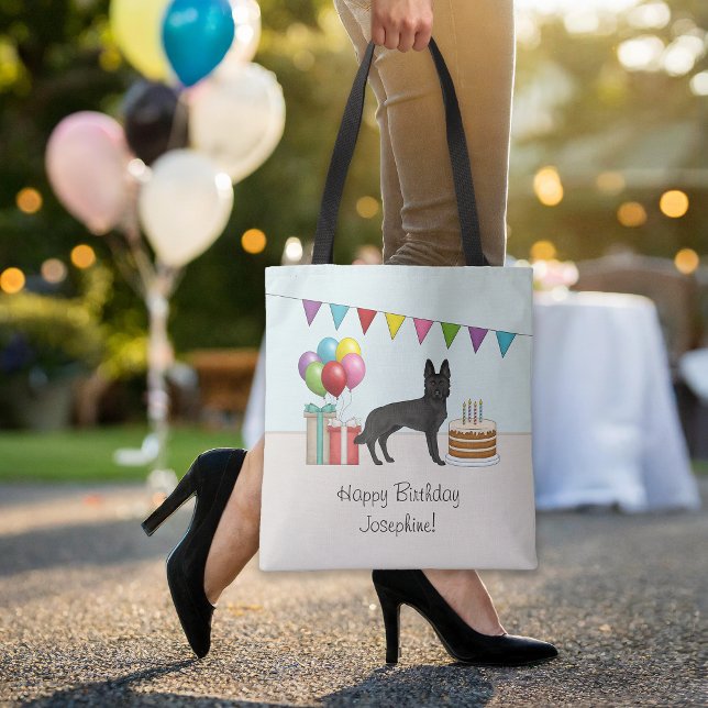 Bolsa Tote Parabéns German shepherd Negro Colorido (Please note: This image is a digital mockup. The product may not be in scale.)