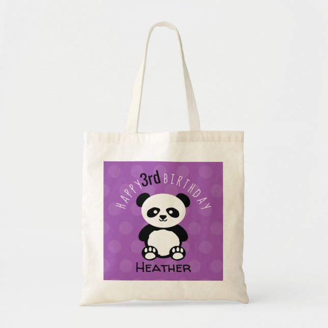 Bolsa Tote Parabéns Panda Personalizada Crianças Roxo Raparig (Frente)