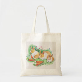 Bolsa Tote Parabéns pela Páscoa. Lebres e flores