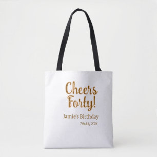 Bolsa Tote Parabéns quarenta laranja caligrafia marrom aniver