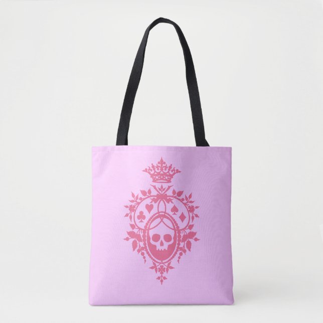 Bolsa Tote Parada rosa com caveira e estaca para roupas de ca (Frente)