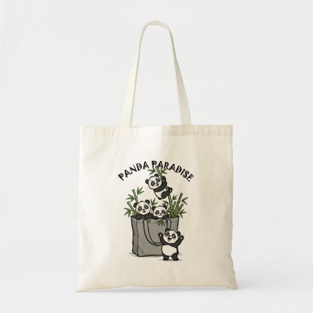 Bolsa Tote Paraíso de Bambu do Panda Mastigando a Vida Lentam (Frente)