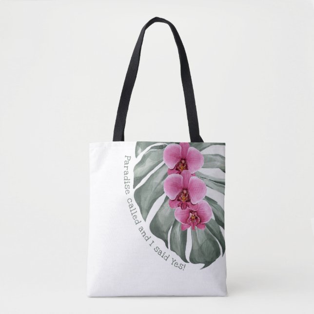 Bolsa Tote Paraíso de Citação Tropical Whimsical Chamado (Frente)