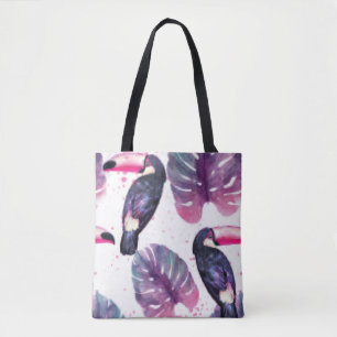 Bolsa Tote Paraíso tropical com papagaios de aquarela e palm