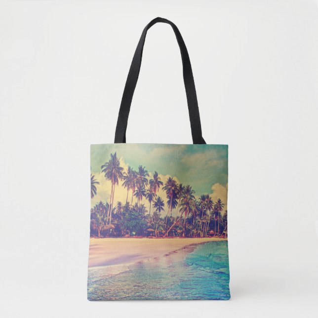 Bolsa Tote Paraíso tropical: mar, hotel, praia. (Frente)