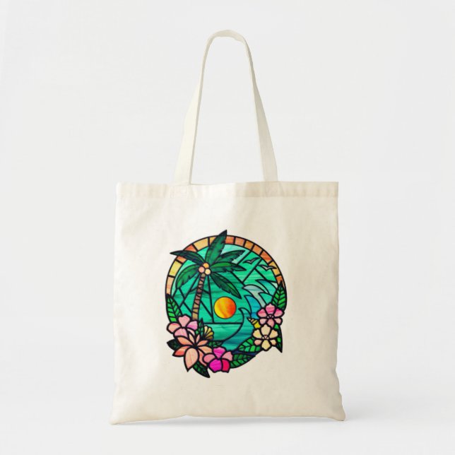 Bolsa Tote Paraíso Tropical | Vibrações da Praia do Pôr do So (Frente)