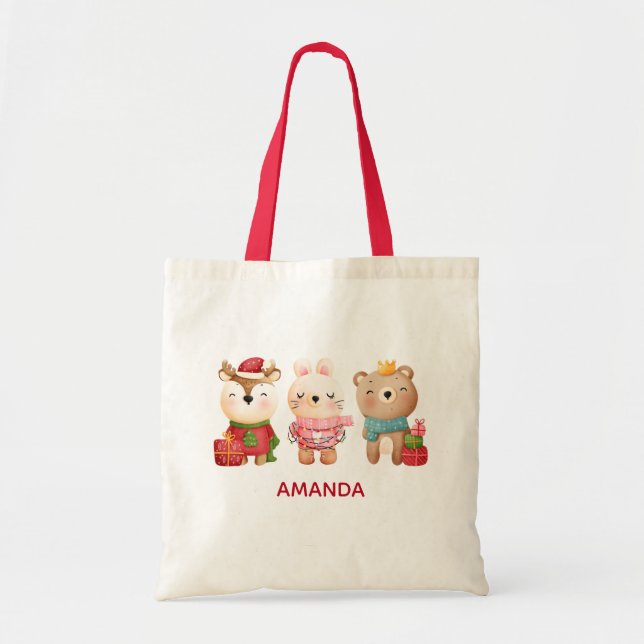 Bolsa Tote Parceiros de Natal - Urso de Rebelde e Coelho (Frente)