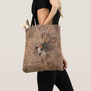 Bolsa Tote Pardal Rústico Pássaros Silvestres Marrom Observad
