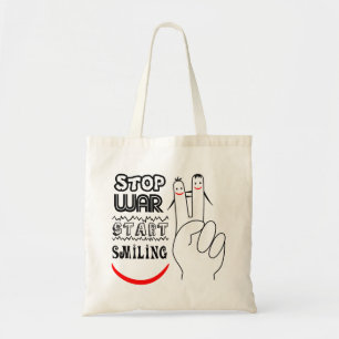 Bolsa Tote Pare a Guerra Grande Sorriso Símbolo da Paz com Do