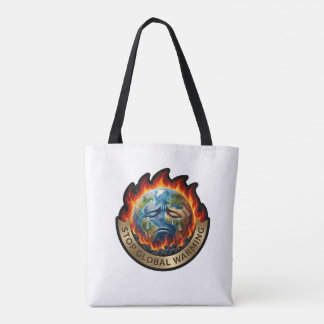 Bolsa Tote Pare o Aquecimento Global Terra Chorando Chama Amb