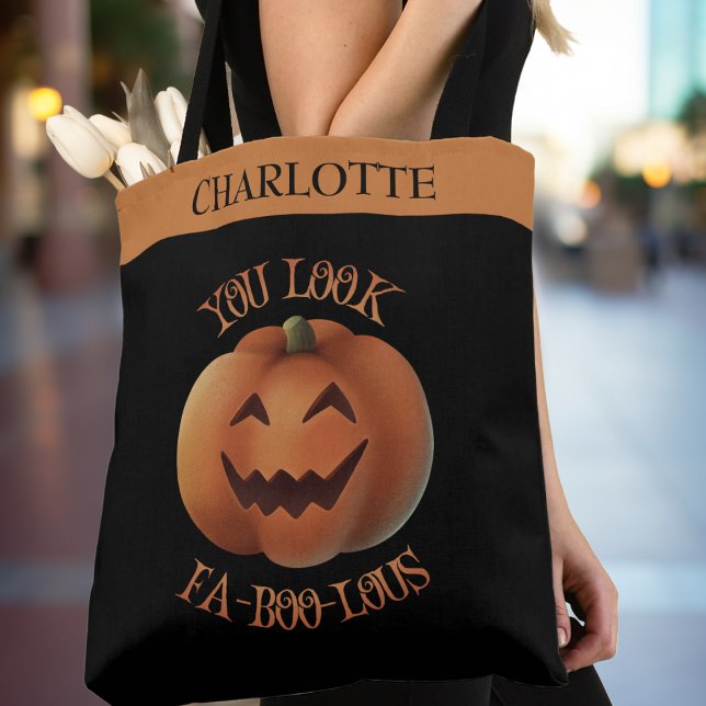Bolsa Tote Pareces O Fa-Boo-Lous Halloween Personalizado (You Look Fa-Boo-Lous Personalized Halloween Tote Bag - Just add your name!)