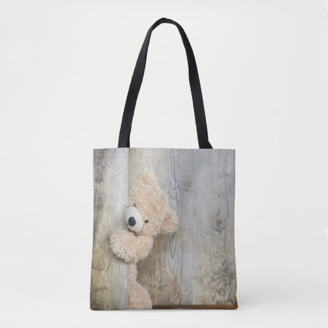 Bolsa Tote Parede de Madeira Rústica De Urso Bastante Enchido (Frente)