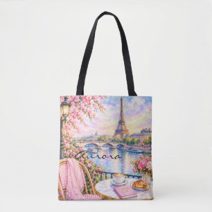 Bolsa Tote Paris Aquarela Torre Eiffel Rosa Floral Francesa