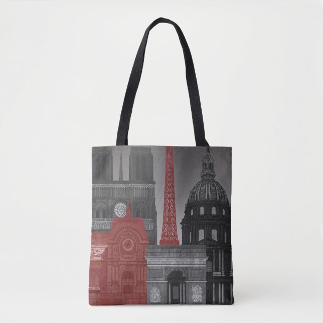 Bolsa Tote Paris Elevações por Noite - Vermelho (Frente)