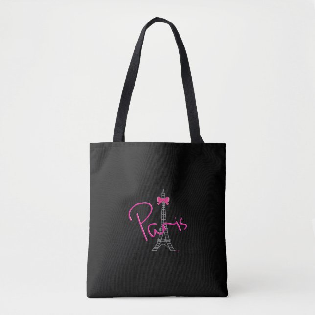 Bolsa Tote Paris, França, Torre Eiffel, Preto (Frente)