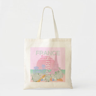 Bolsa Tote Paris, França, Viagem, Arte, Papoila, Pastel, Rosa
