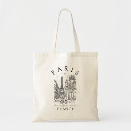 Bolsa Tote Paris France – Sketch with Eiffel Tower & Café