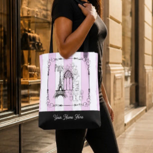 Bolsa Tote Paris Romântico França Rosa Personalizado
