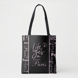 Bolsa Tote Paris rosa e preto a vida continua 