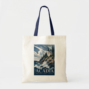 Bolsa Tote Parque Nacional Acadia Maine Viagem em Xilogravura