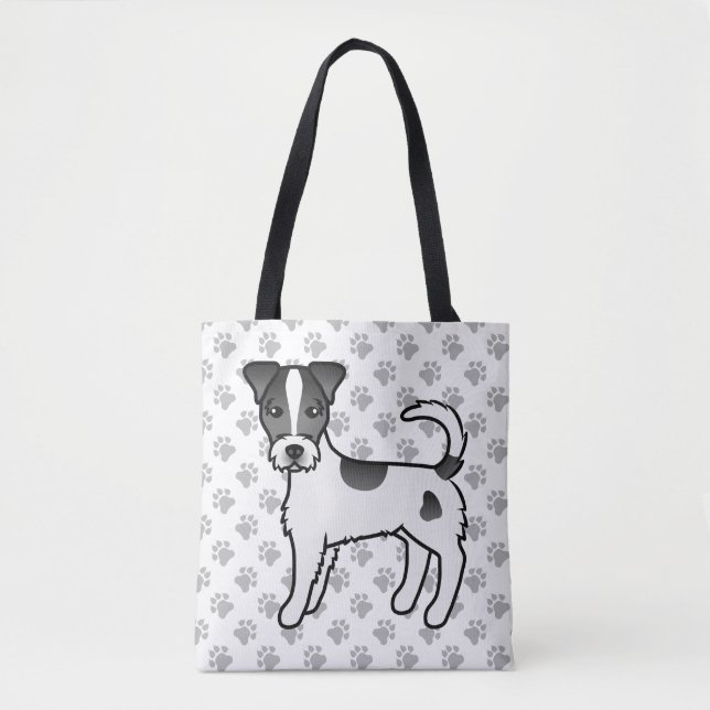 Bolsa Tote Parson Russell Terrier de Pelo Grosso Preto e Bran (Frente)