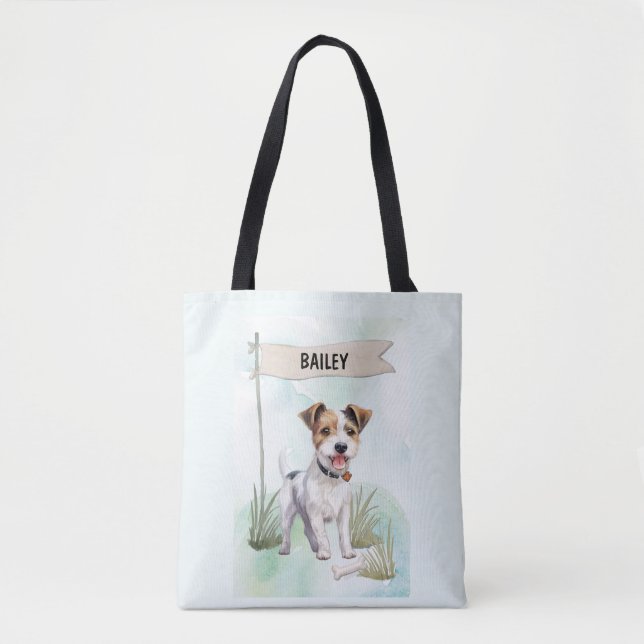 Bolsa Tote Parson Russell Terrier Watercolor Personalized Dog (Frente)