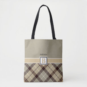 Bolsa Tote Parte chá de casamento Tartan Monograma Nome Brida