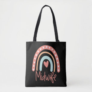 Bolsa Tote Parteira Midwifery Gift Boho Rainbow