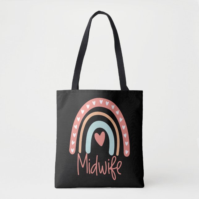 Bolsa Tote Parteira Midwifery Gift Boho Rainbow (Frente)