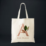 Bolsa Tote Partido Bridal do Monograma Floral Dourado Elegant<br><div class="desc">A letra A - um belo monograma inicial em ouro rosa embelezado com um fino padrão floral e geométrico. Ideia ideal de presente e manutenção para a sua dama de honra favorita. Personalize facilmente o nome da escolha.</div>