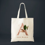 Bolsa Tote Partido Bridal do Monograma Floral Dourado Elegant<br><div class="desc">A letra A - um belo monograma inicial em ouro rosa embelezado com um fino padrão floral e geométrico. Ideia ideal de presente e manutenção para a sua dama de honra favorita. Personalize facilmente o nome da escolha.</div>