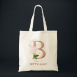 Bolsa Tote Partido Bridal do Monograma Floral Dourado Elegant<br><div class="desc">A letra B - um belo monograma inicial em ouro rosa embelezado com um fino padrão floral e geométrico. Ideia ideal de presente e manutenção para a sua dama de honra favorita. Personalize facilmente o nome da escolha.</div>