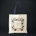 Bolsa Tote Partido Personalizado da Marca do Padrão Floral do<br><div class="desc">Esta bolsa de tote apresenta um padrão floral de cor d'água e burgundy & marinho com folhagem verde,  e pode ser personalizado com o seu texto personalizado.</div>