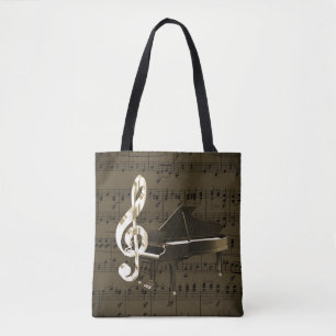 Bolsa Tote Partitura do bronze do Clef de triplo do piano de