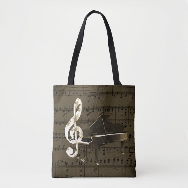 Bolsa Tote Partitura do bronze do Clef de triplo do piano de (Frente)